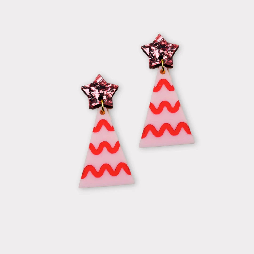 Christmas Tree Earrings Wavy / Pink