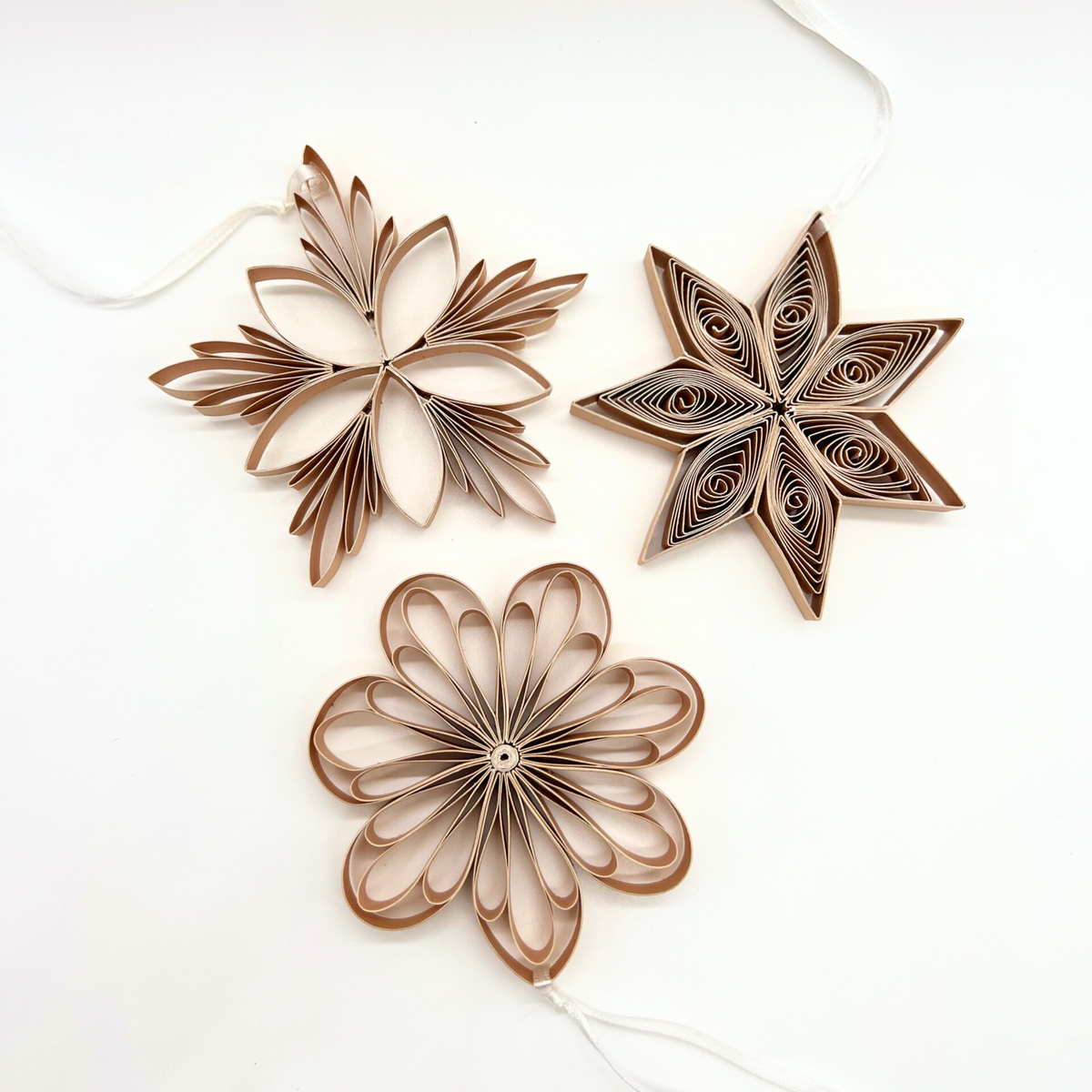 Quilling Star Paper Ornament 3pc Set / Flaxseed