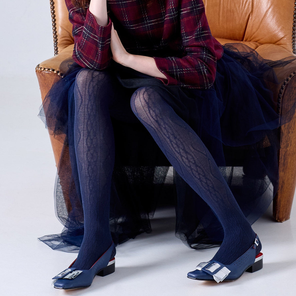 Aran Cashmere Blend Tights / Navy