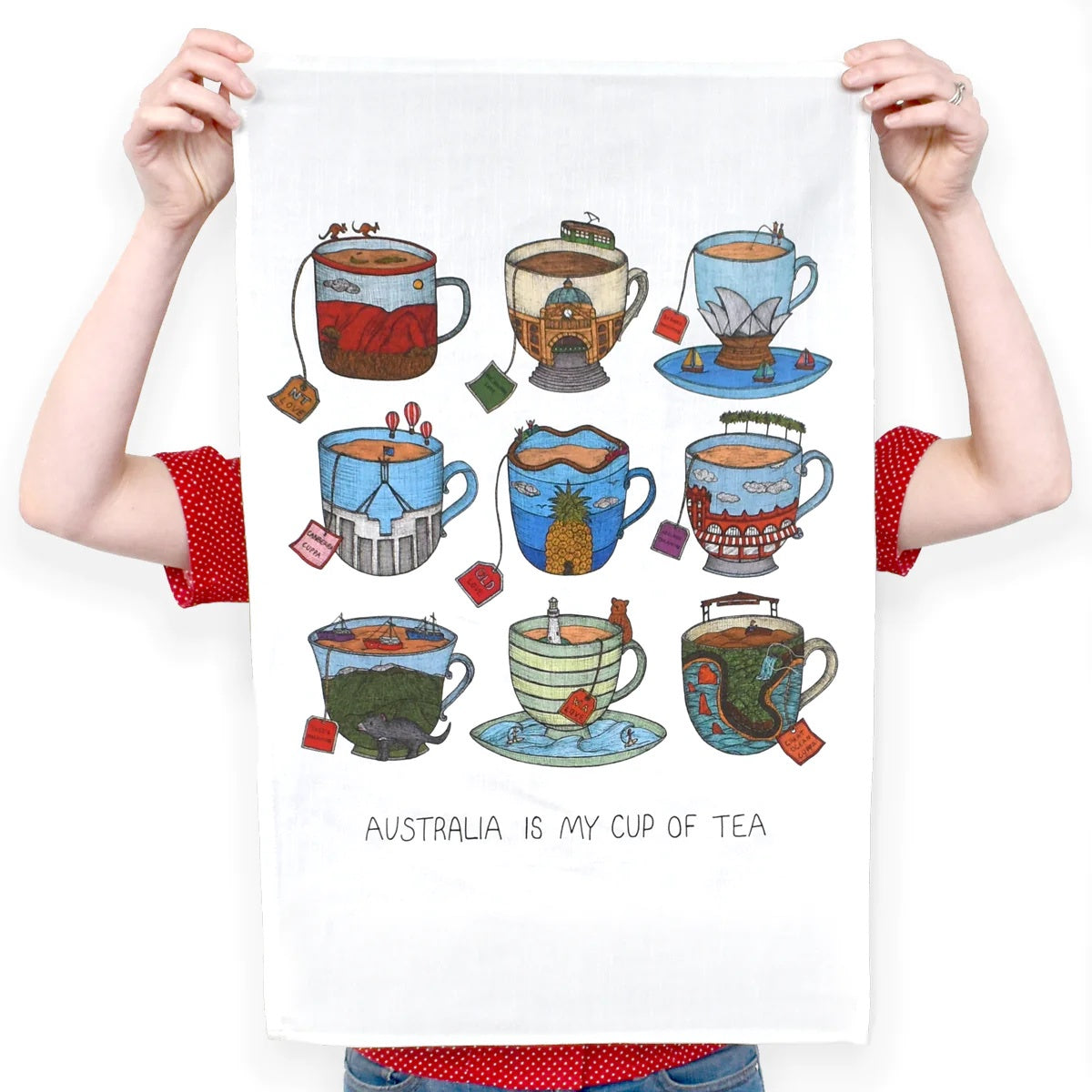 Aussie Teacup Artist Tea Towel