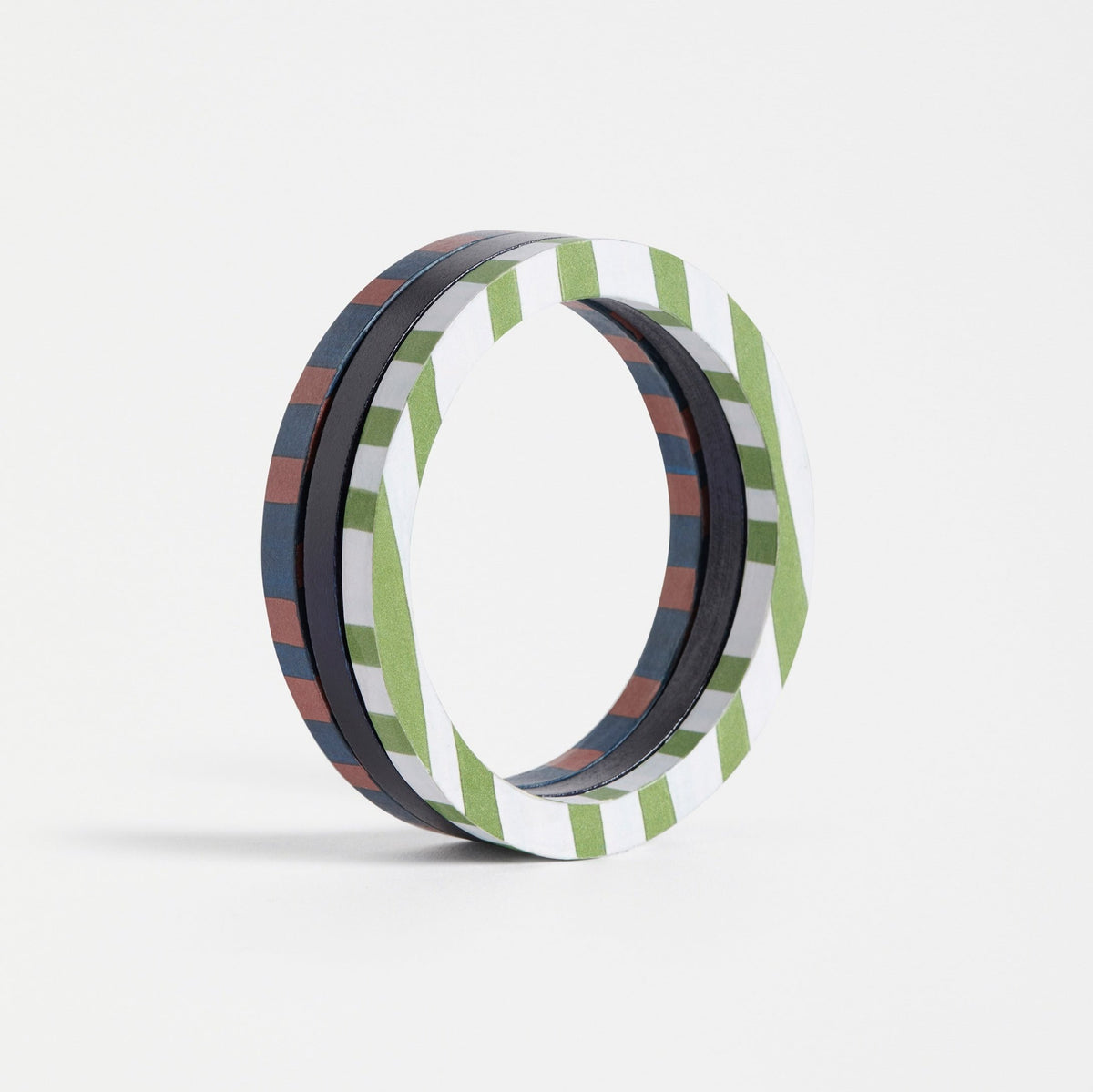 Deca Bangle Set / Green White Stripe