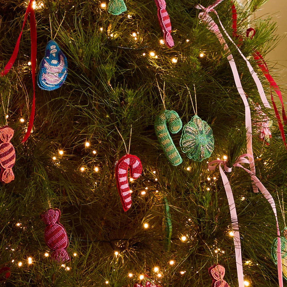 Beaded Candy Cane Christmas Decoration / Green