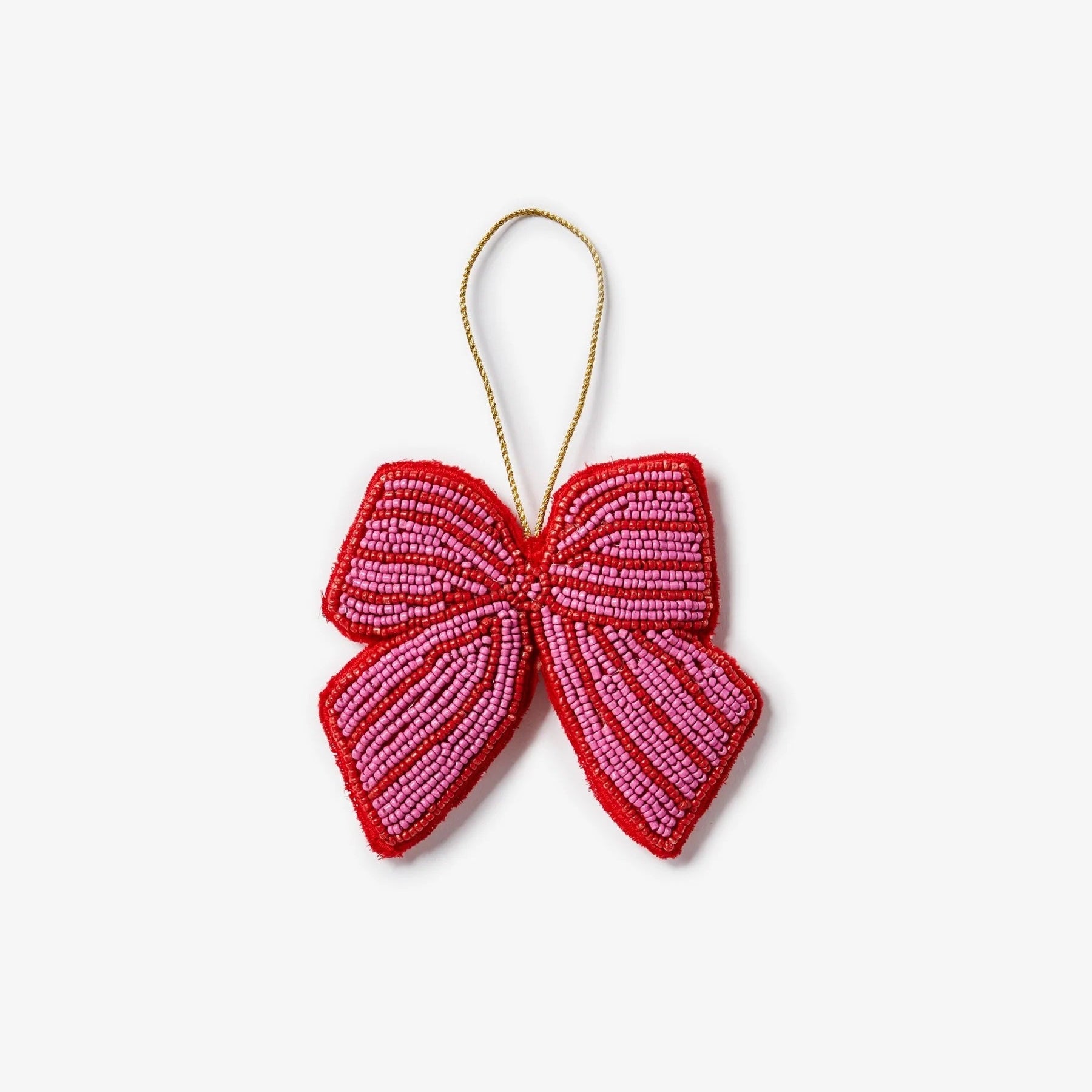 Beaded Bow Christmas Decoration / Pink