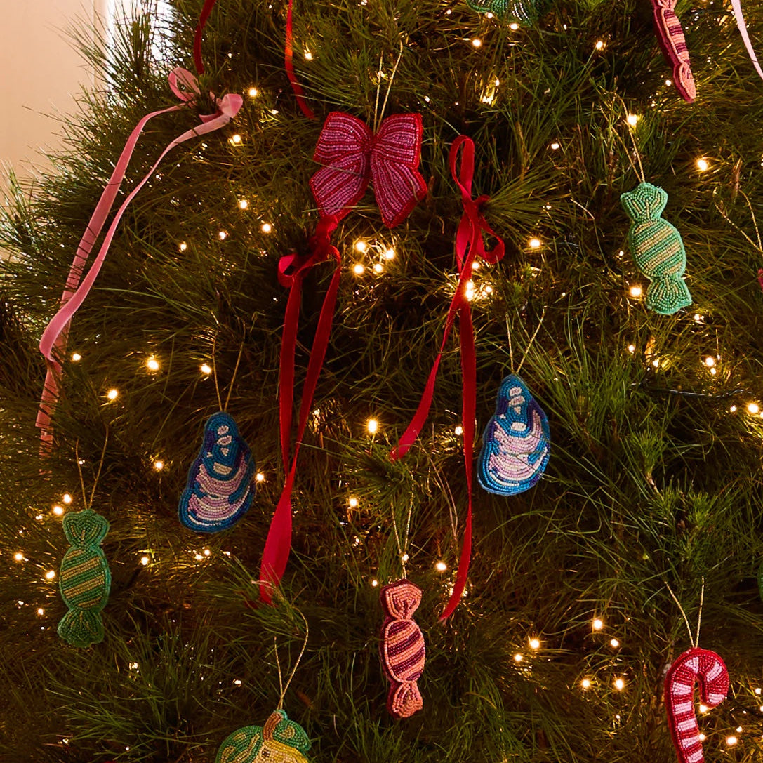 Beaded Bon Bon Christmas Decoration / Green