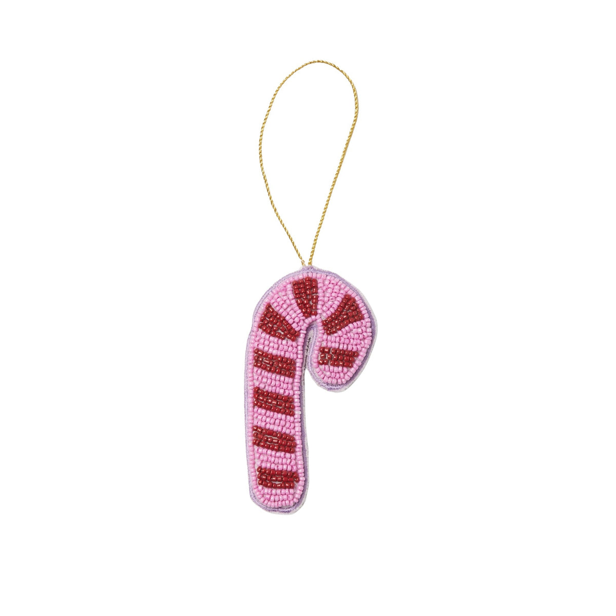 Beaded Candy Cane Christmas Decoration / Pink