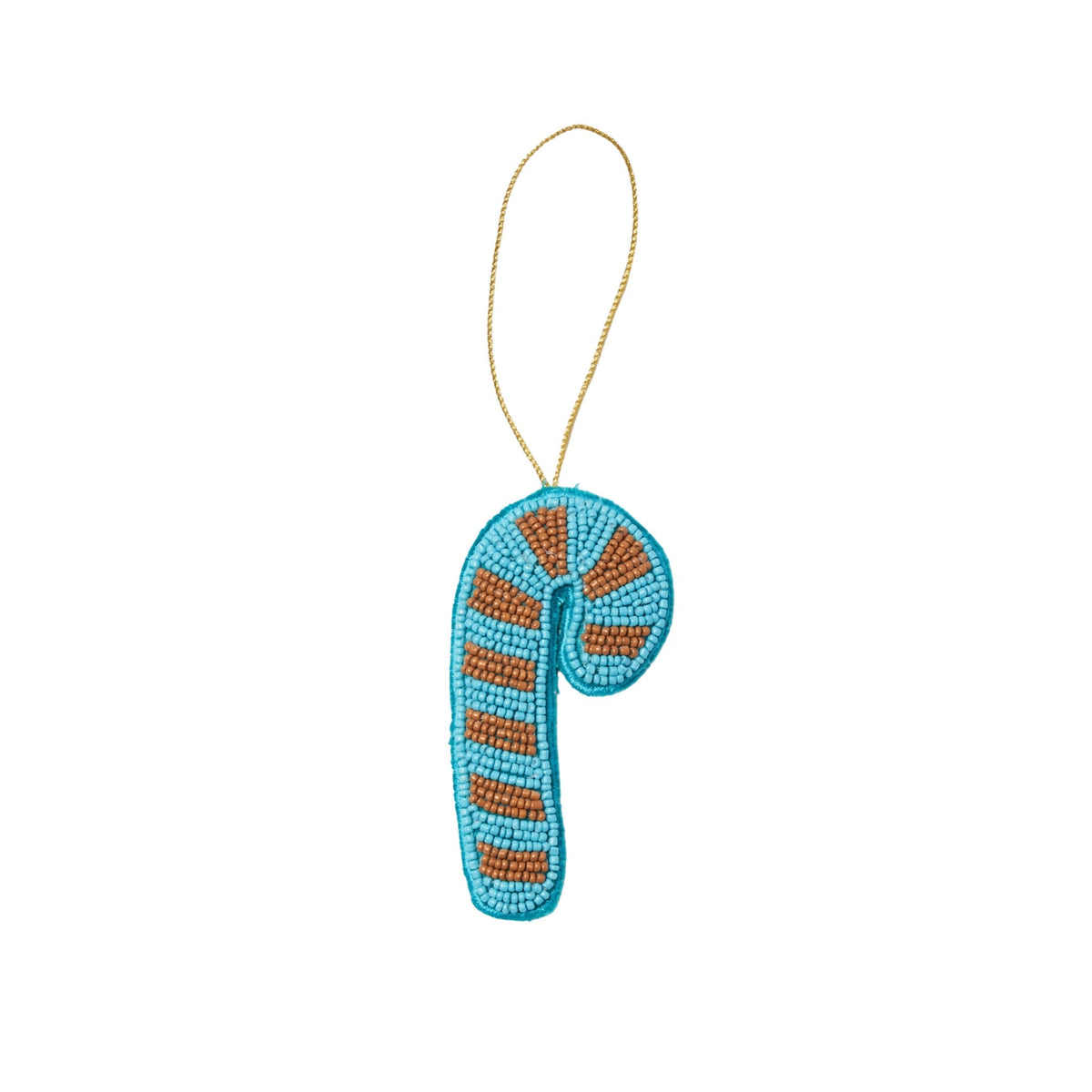 Beaded Candy Cane Christmas Decoration / Blue