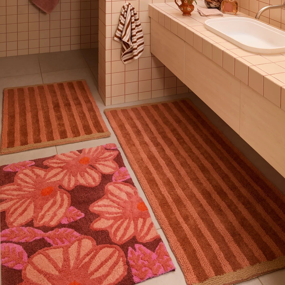 Stripe Terracotta Long Bath Mat