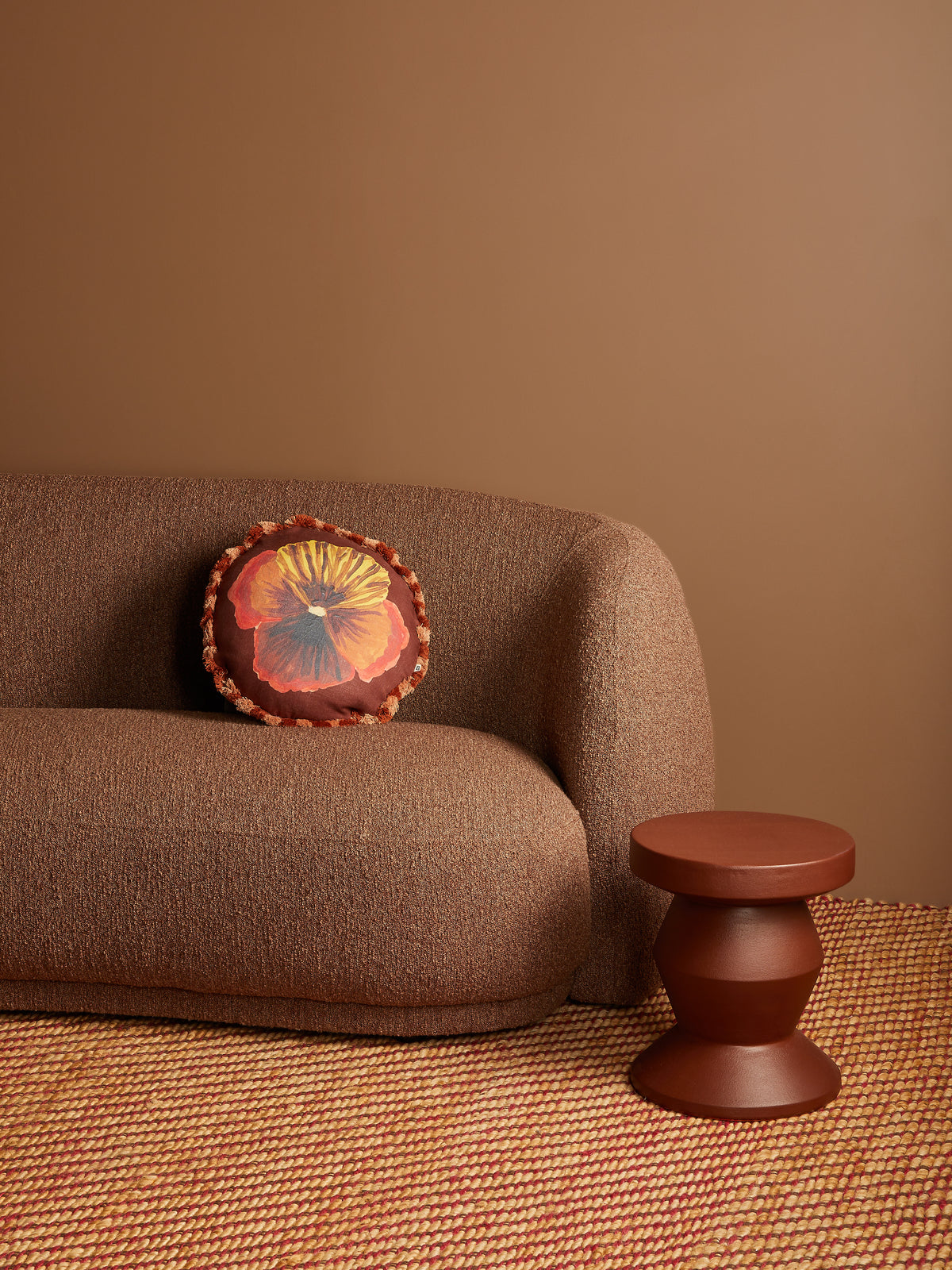 Wild Pansy Chocolate Round 45cm Cushion