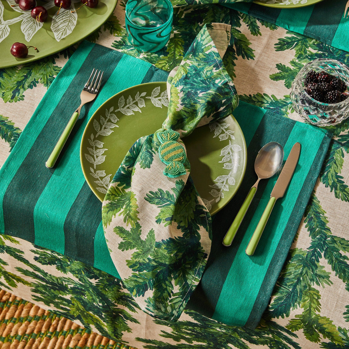 Festive Foliage Green Round Tablecloth