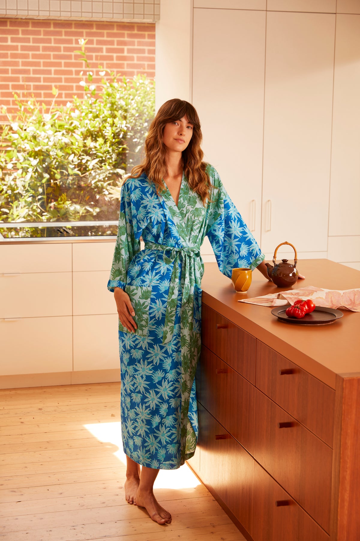 Flannel Flower Blue Green Robe