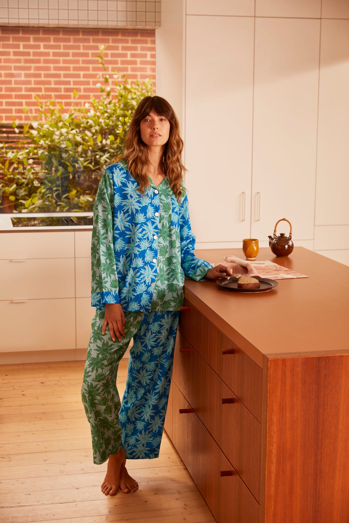 Flannel Flower Blue Green Pyjama Set