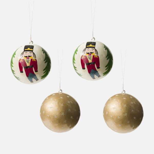 Hand Painted Baubles Set of 4  / Nutcracker & Star