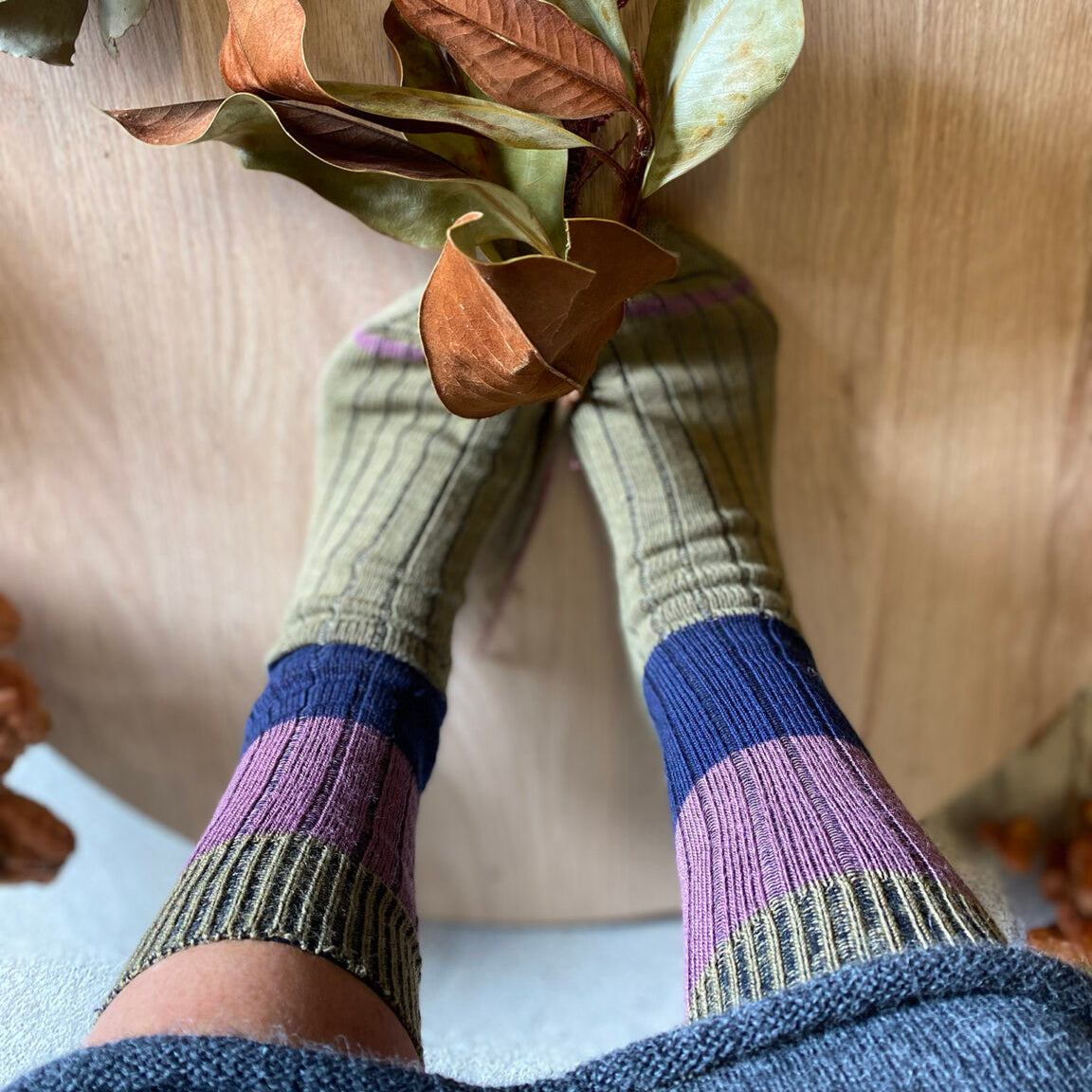 Chunky Wool Rib Socks / Khaki