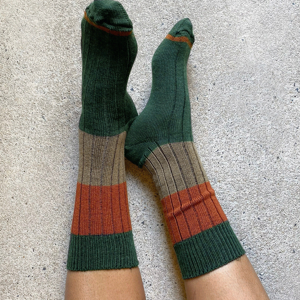 Chunky Wool Rib Socks / Green