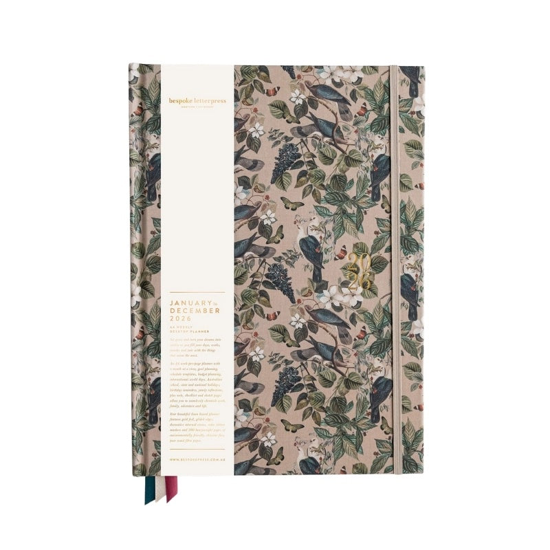2026 Desktop A4 Linen Bound Planner / Botanical Grove