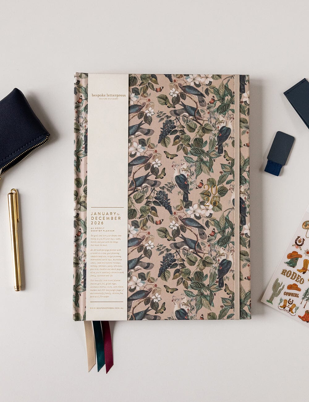 2026 Desktop A4 Linen Bound Planner / Botanical Grove