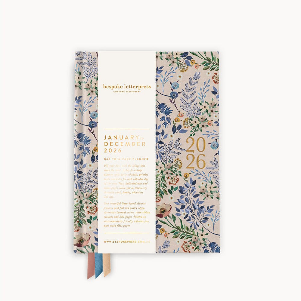 2026 Day to a Page Linen Bound Planner / Bluebuds