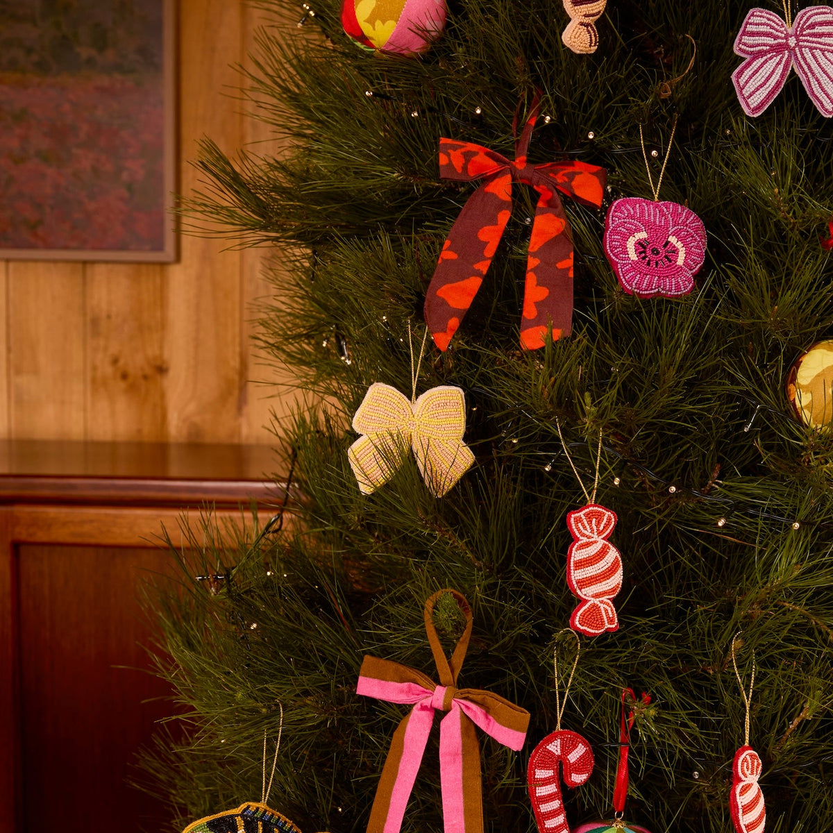 Beaded Bow Christmas Decoration / Peach