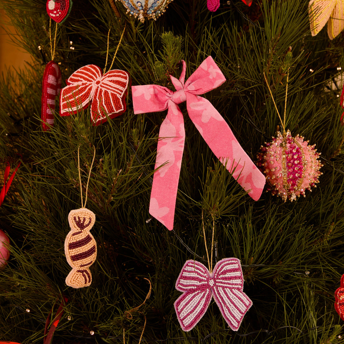 Mixed Pink Bow Christmas Decoration Set