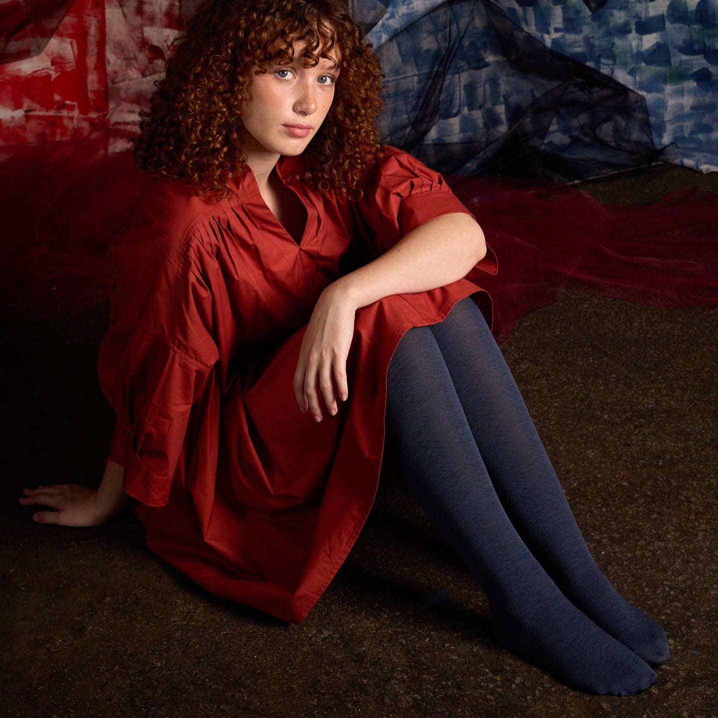 Geo Merino Wool Tights / Blue
