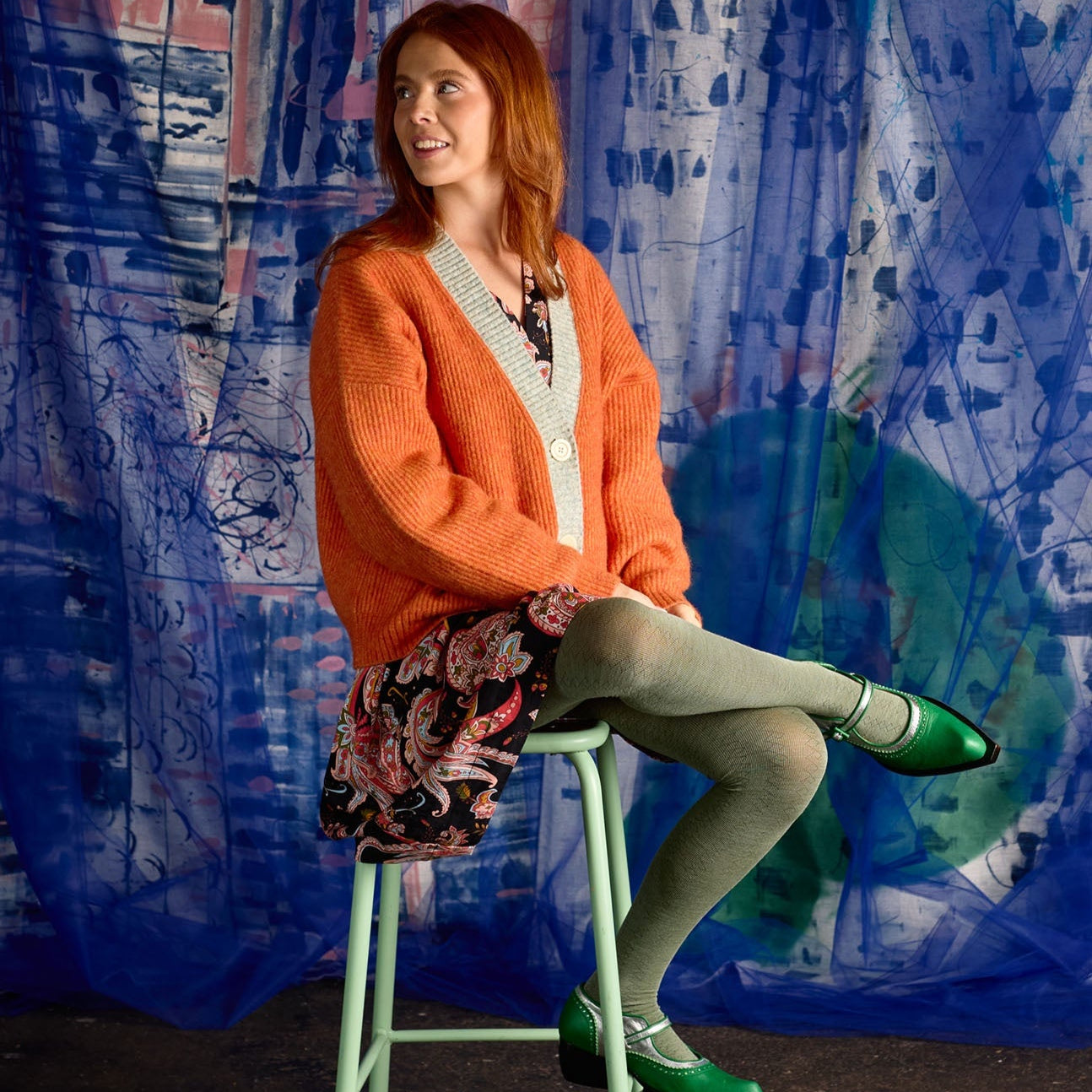 Geo Merino Wool Tights / Sage