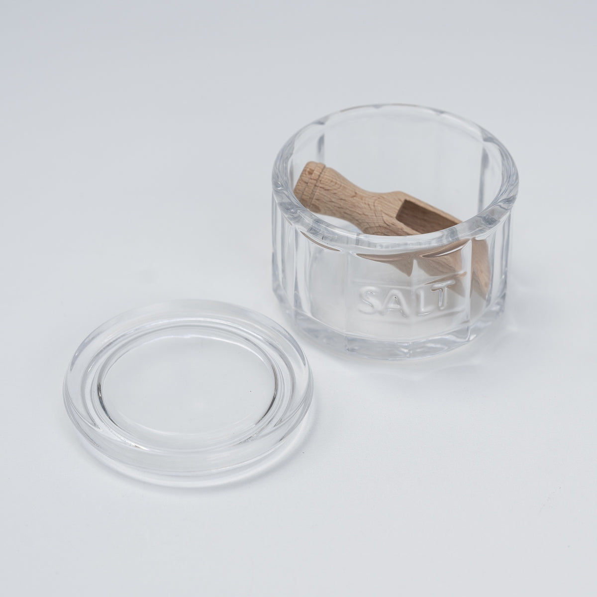 Glass Salt Pot with Wooden Scoop