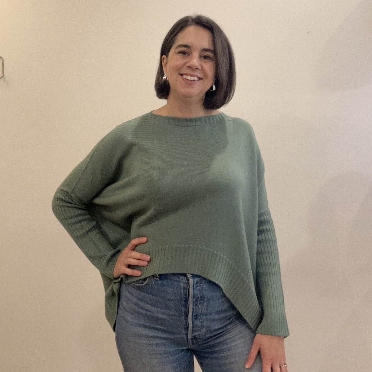 Pure Merino Boxy Crop Knit  / Sage
