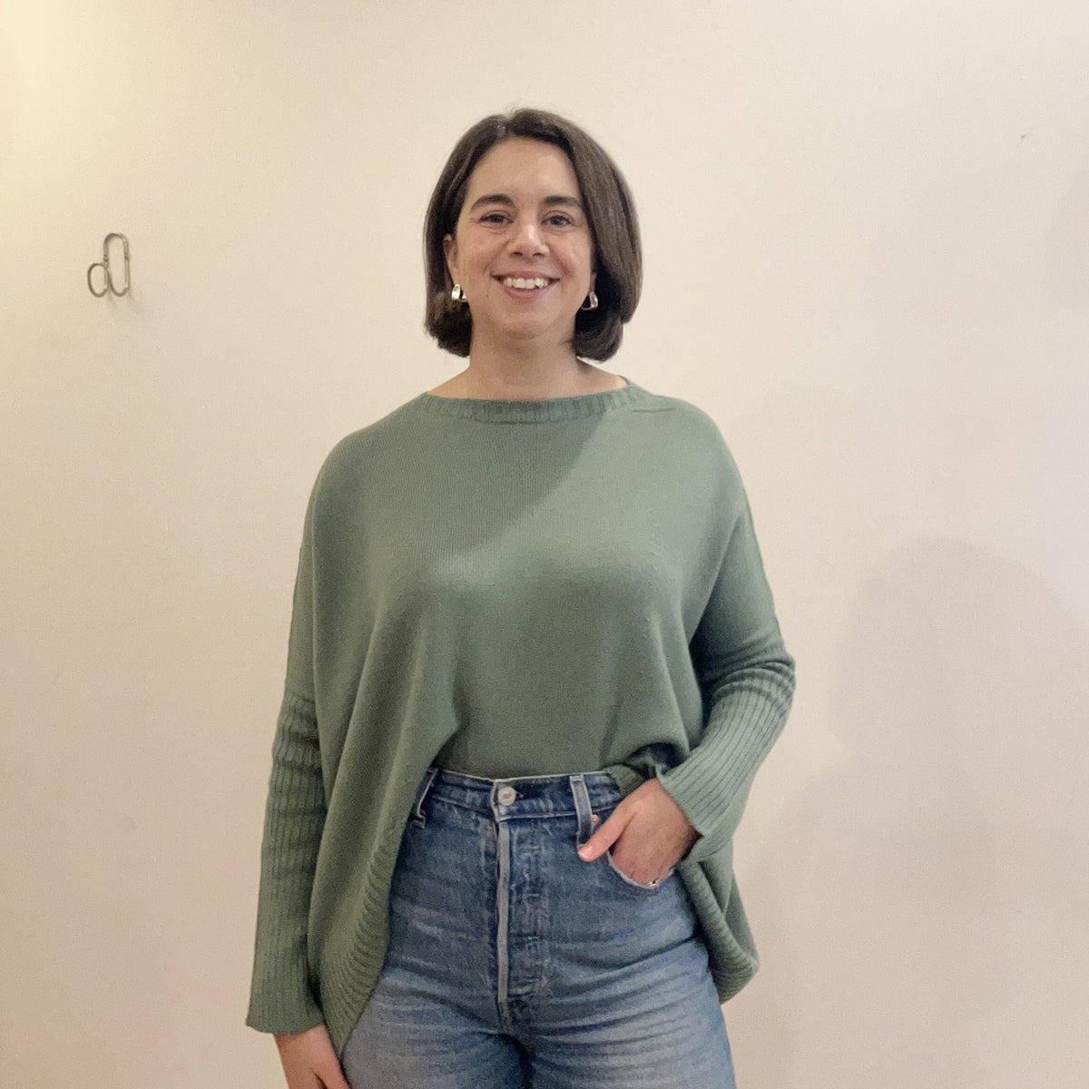 Pure Merino Boxy Split Knit / Sage