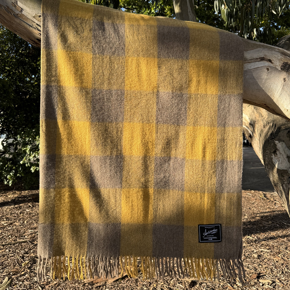 Antipodean Wool Check Blanket / Wattleseed