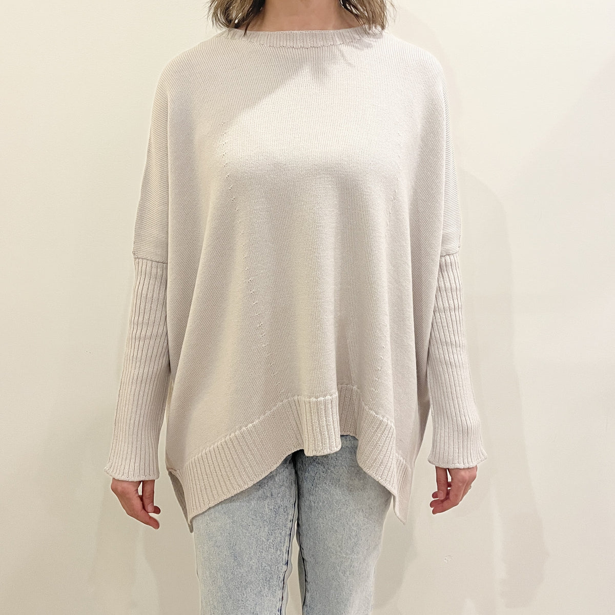 Pure Merino Boxy Split Knit / Porcelain