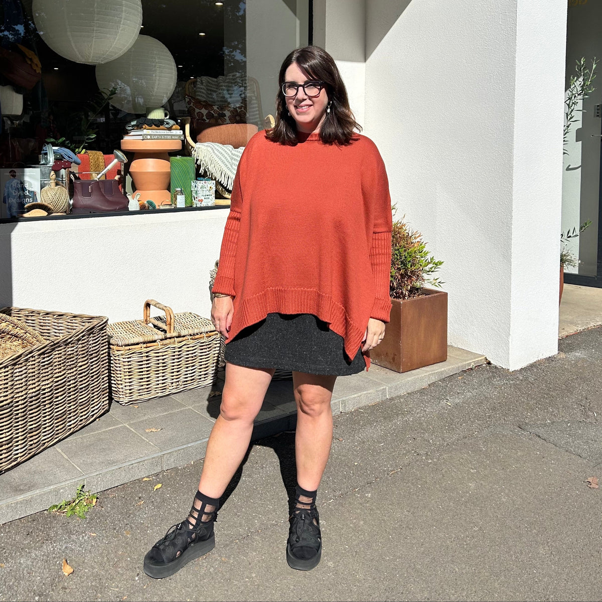 Pure Merino Boxy Split Knit / Burnt Orange