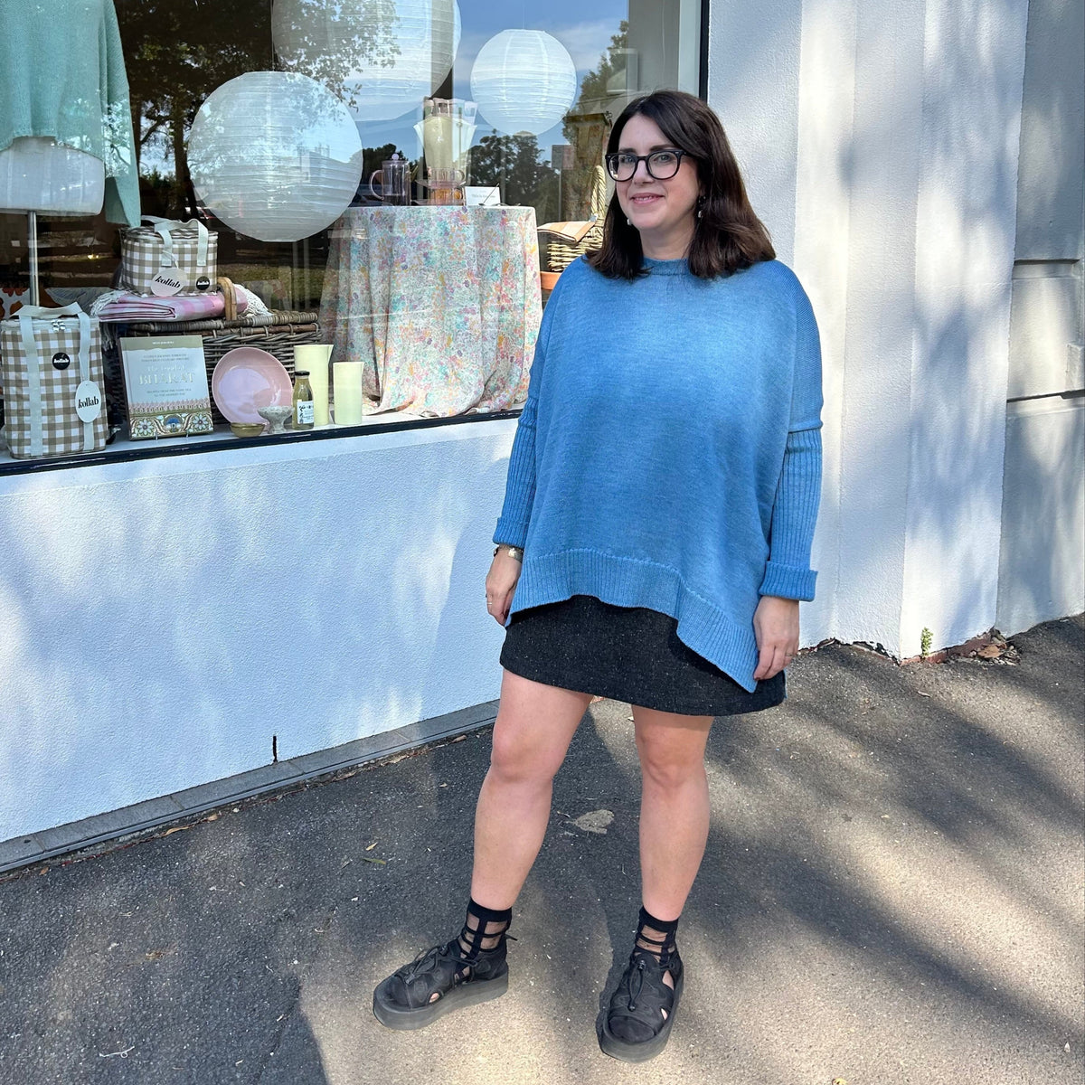 Pure Merino Boxy Split Knit / Azure