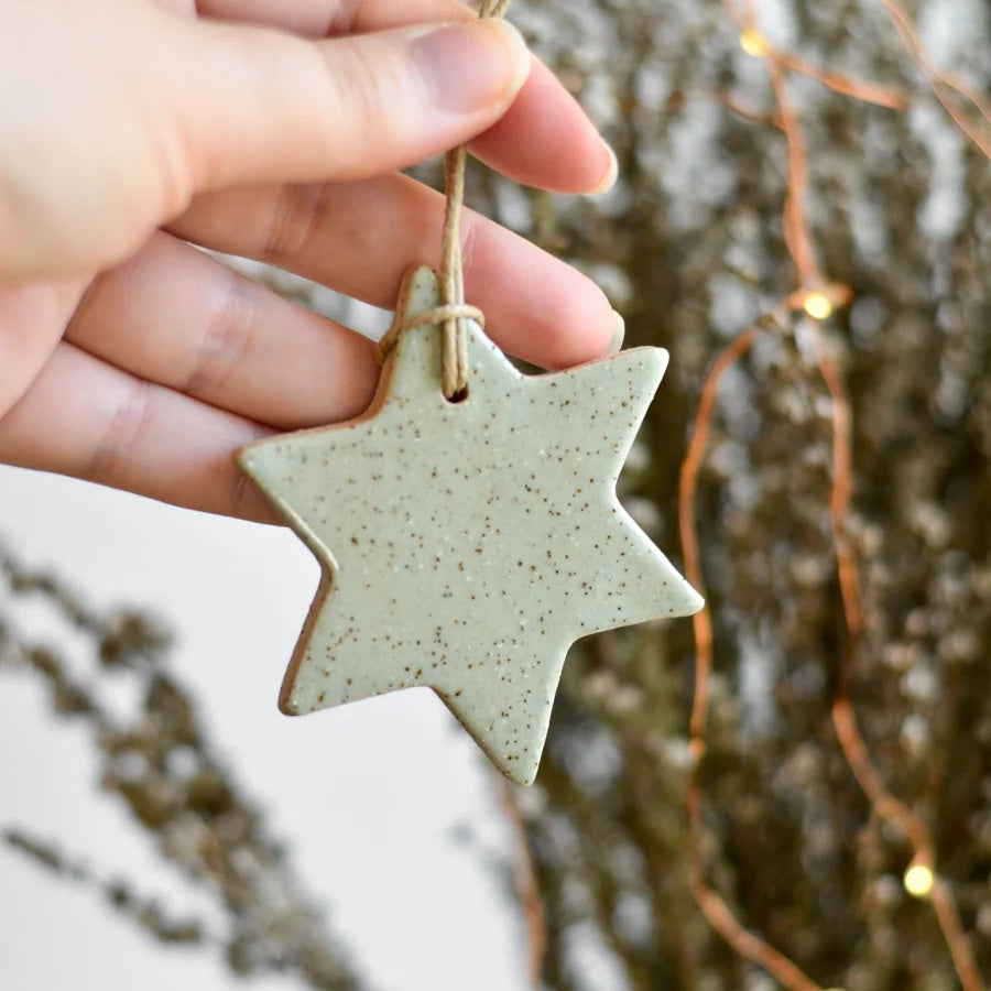 Ceramic Star Ornament Large / Speckled Green