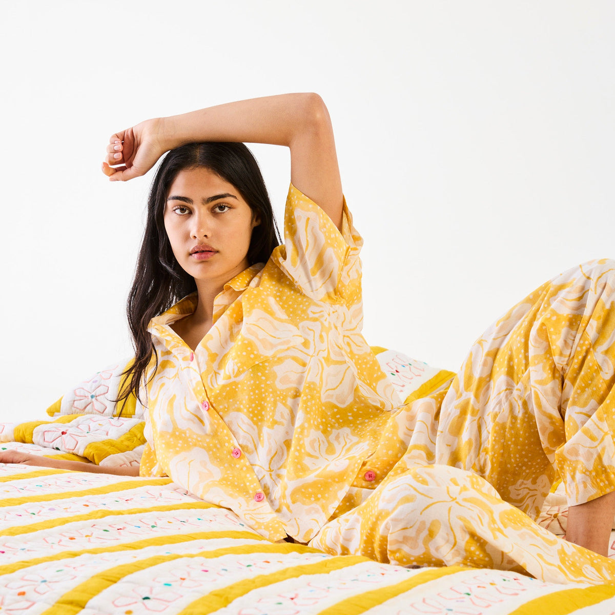 Anna Spiro Elsternwig Fig Cotton Short Sleeve Shirt & Pant PJ Set