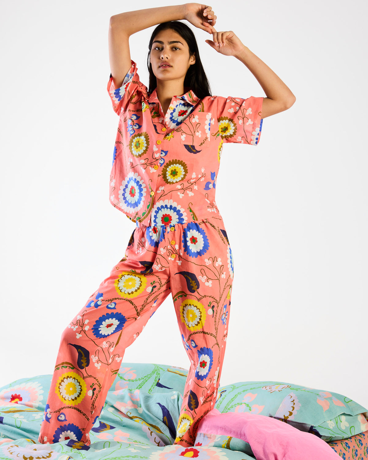 Anna Spiro Isabelle Sunset Cotton Short Sleeve Shirt & Pant PJ Set