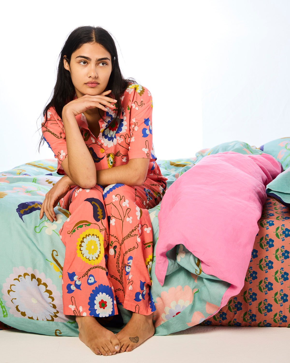 Anna Spiro Isabelle Sunset Cotton Short Sleeve Shirt & Pant PJ Set