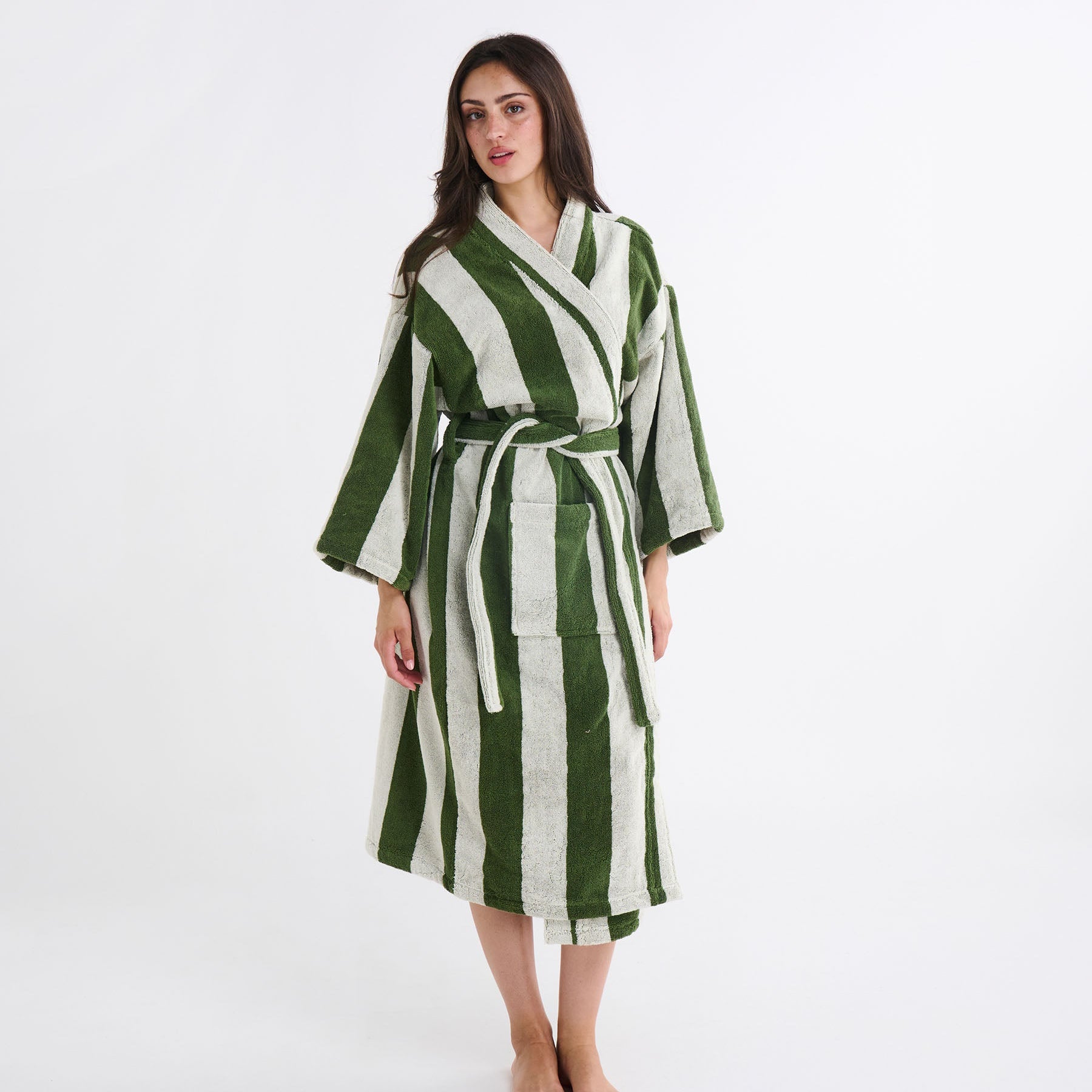 Moss Stripe Terry Bath Robe