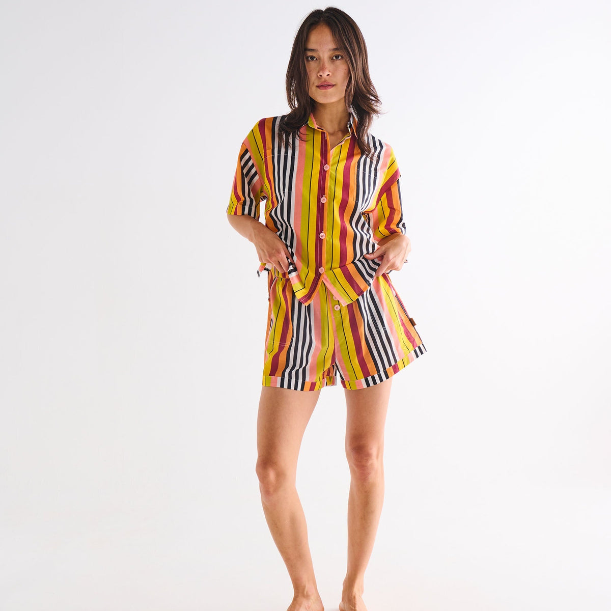 Casablanca Stripe Cotton Shirt &amp; Shorts Pyjama Set