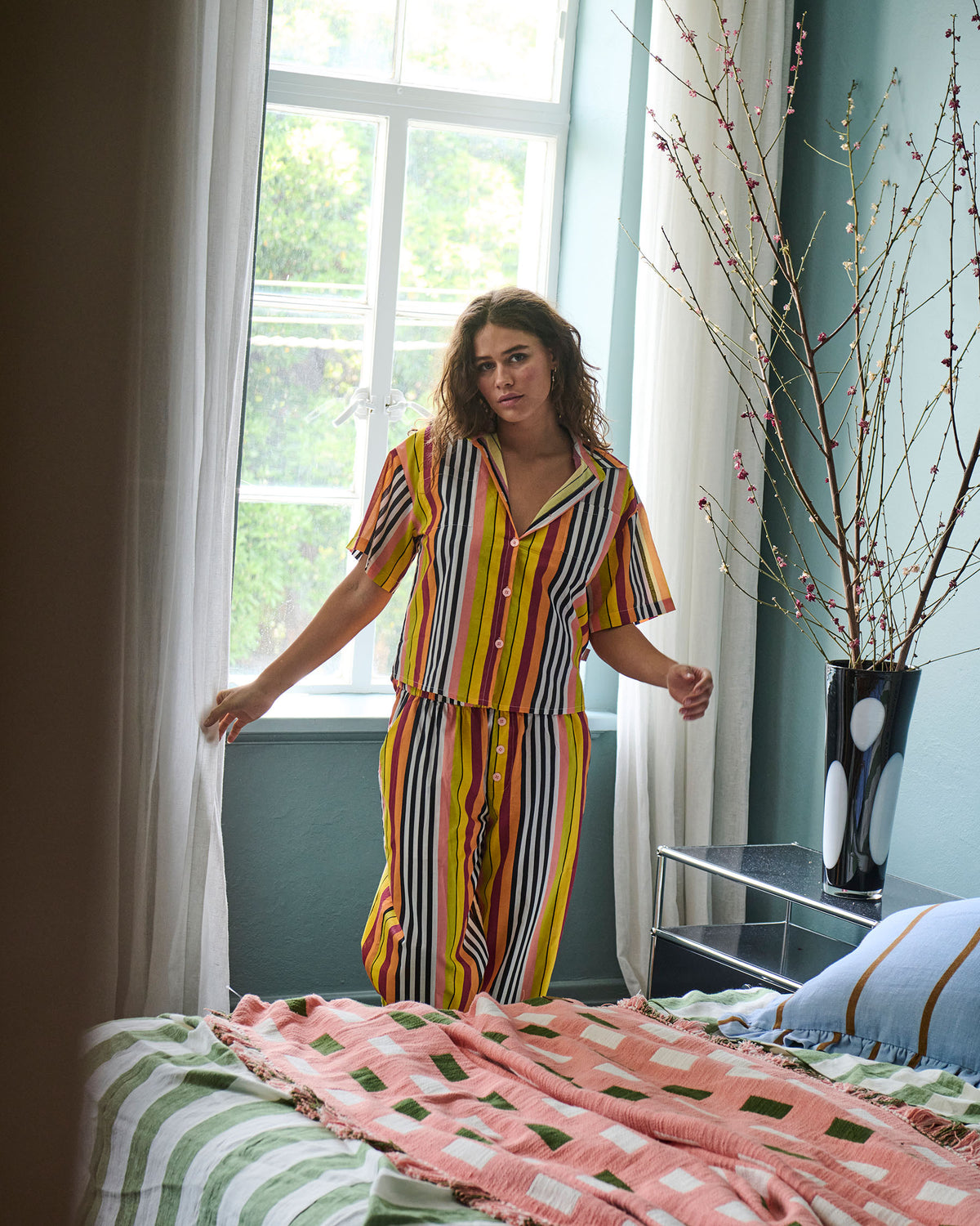 Casablanca Stripe Cotton Shirt &amp; Pant Pyjama Set