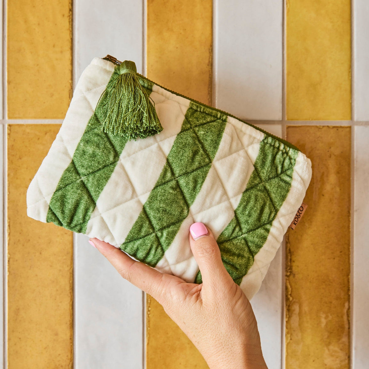 Moss Stripe Velvet Cosmetics Purse