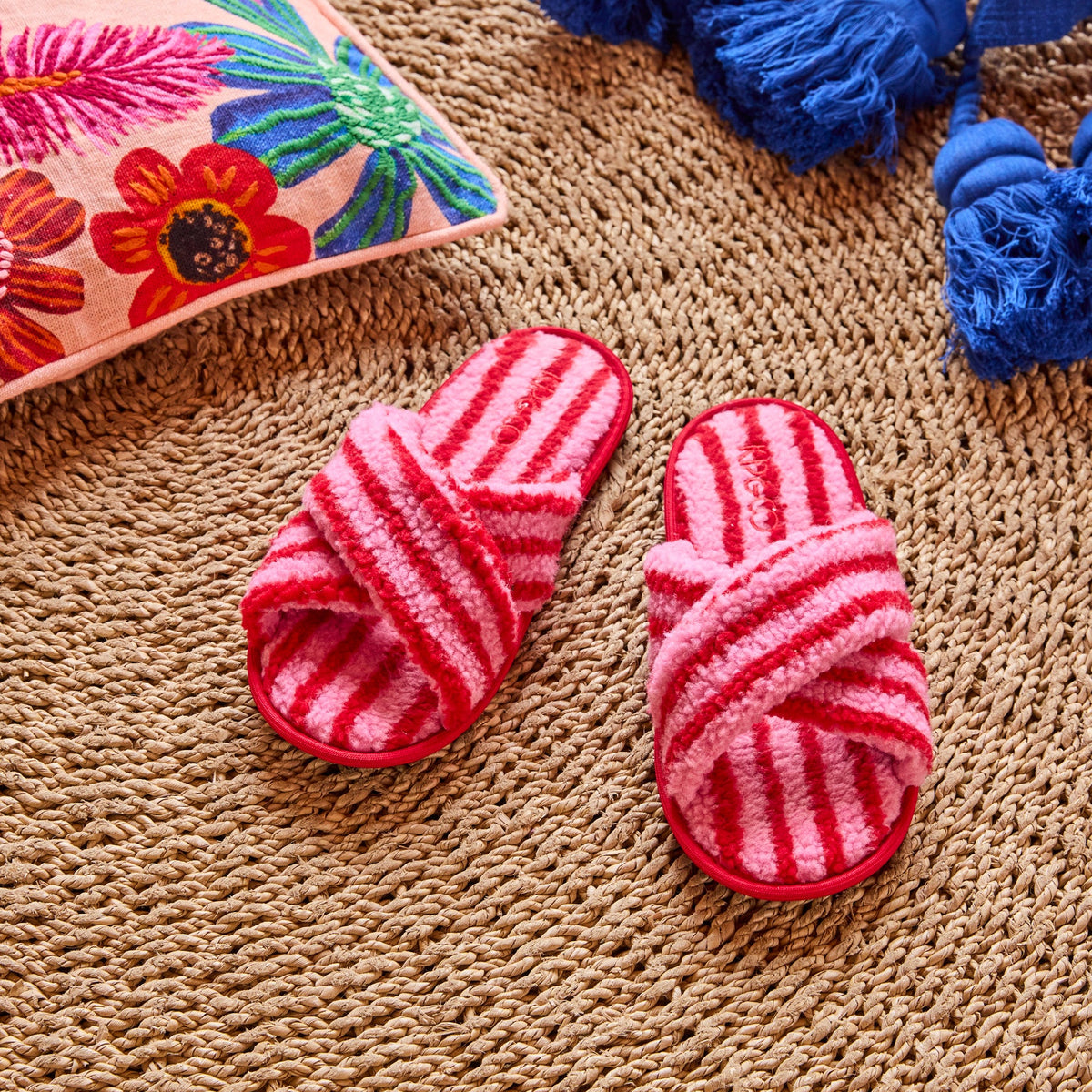 Candy Stripe Sherpa Adult Slippers