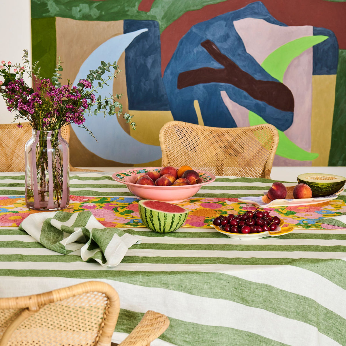 Moss Stripe 4P Napkin Set