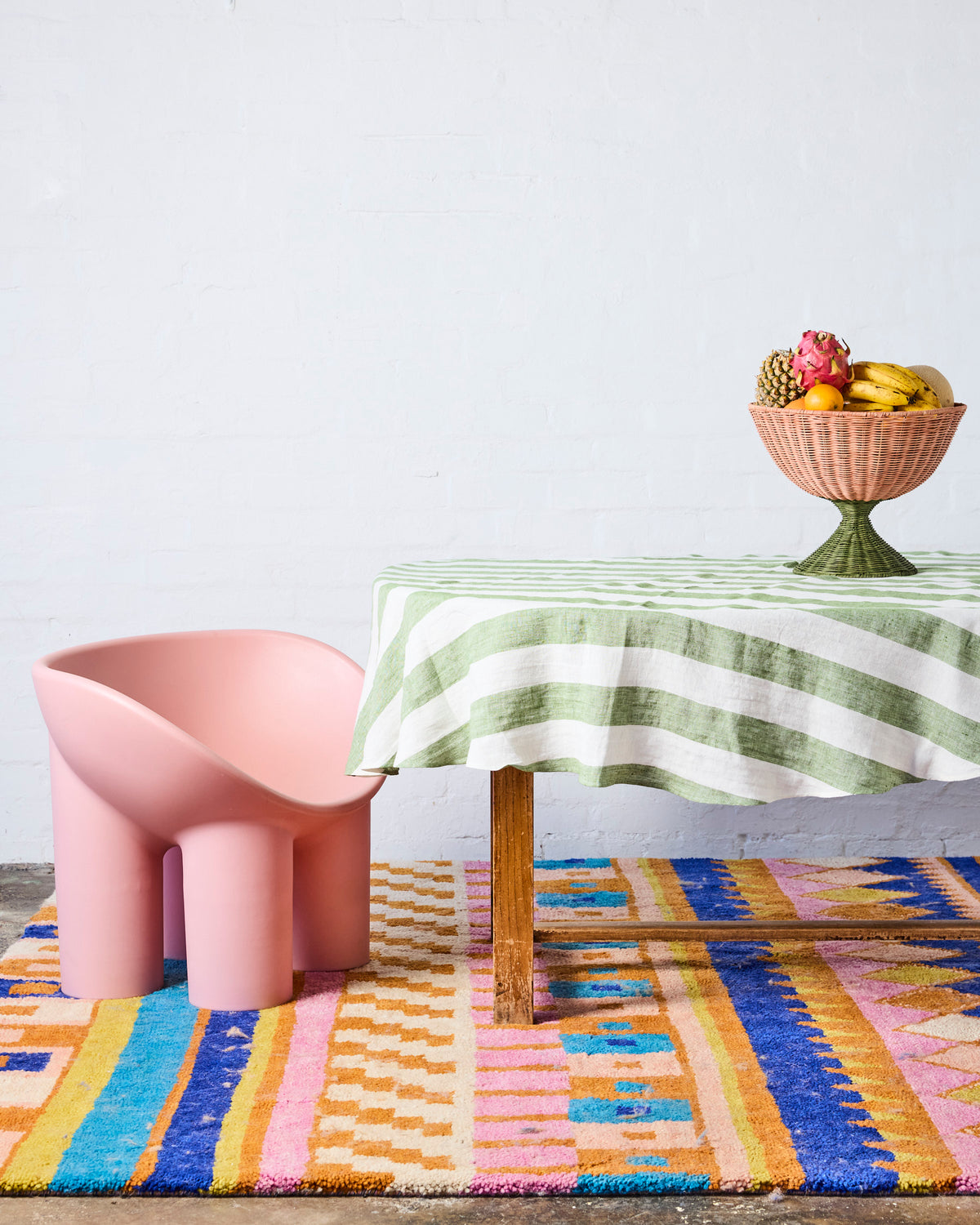 Moss Stripe Round Tablecloth