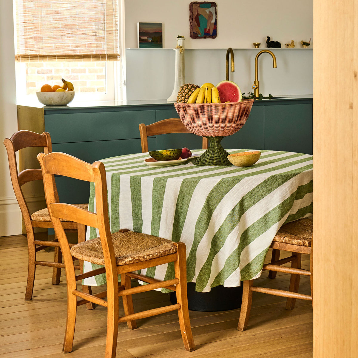 Moss Stripe Round Tablecloth
