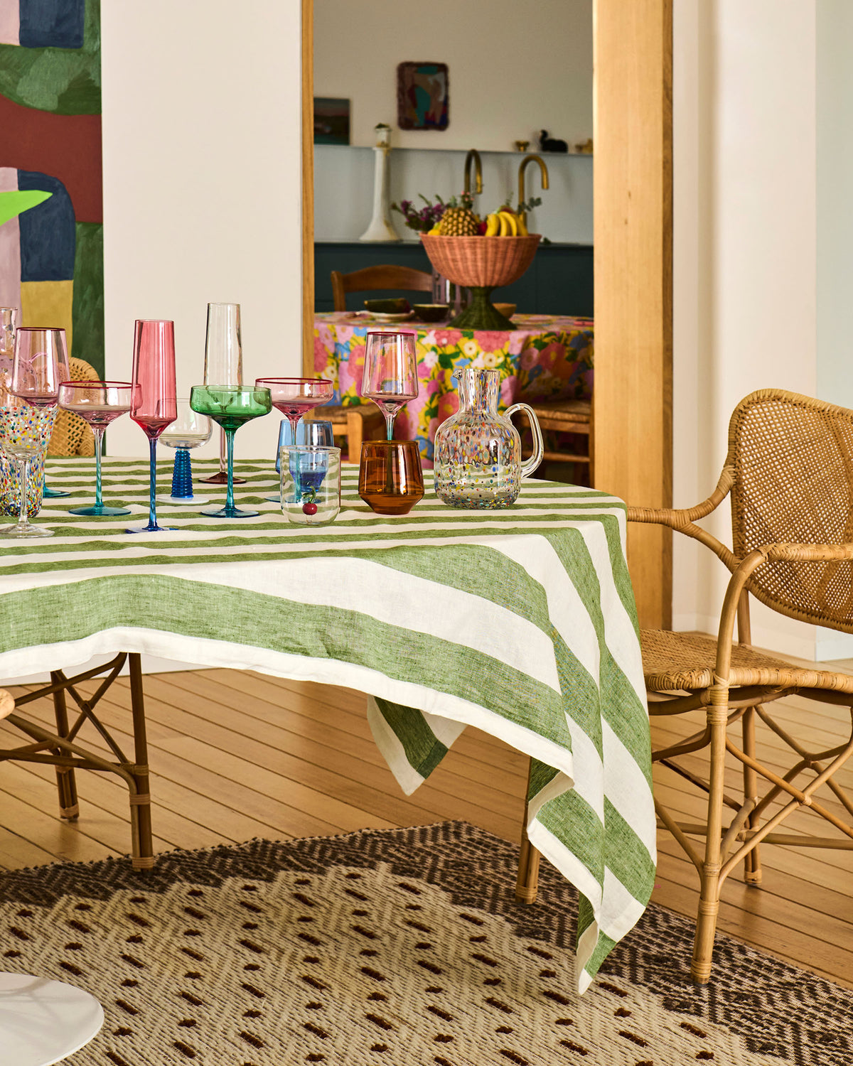 Moss Stripe Rectangular Tablecloth
