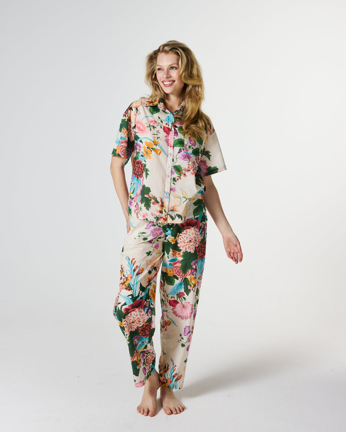 Belle Floral Cotton Short Slv Shirt & Pant Pj Set