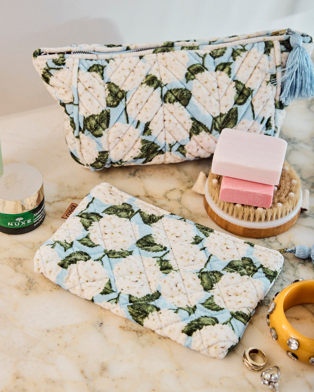 Hydrangea Blue Velvet Cosmetics Purse