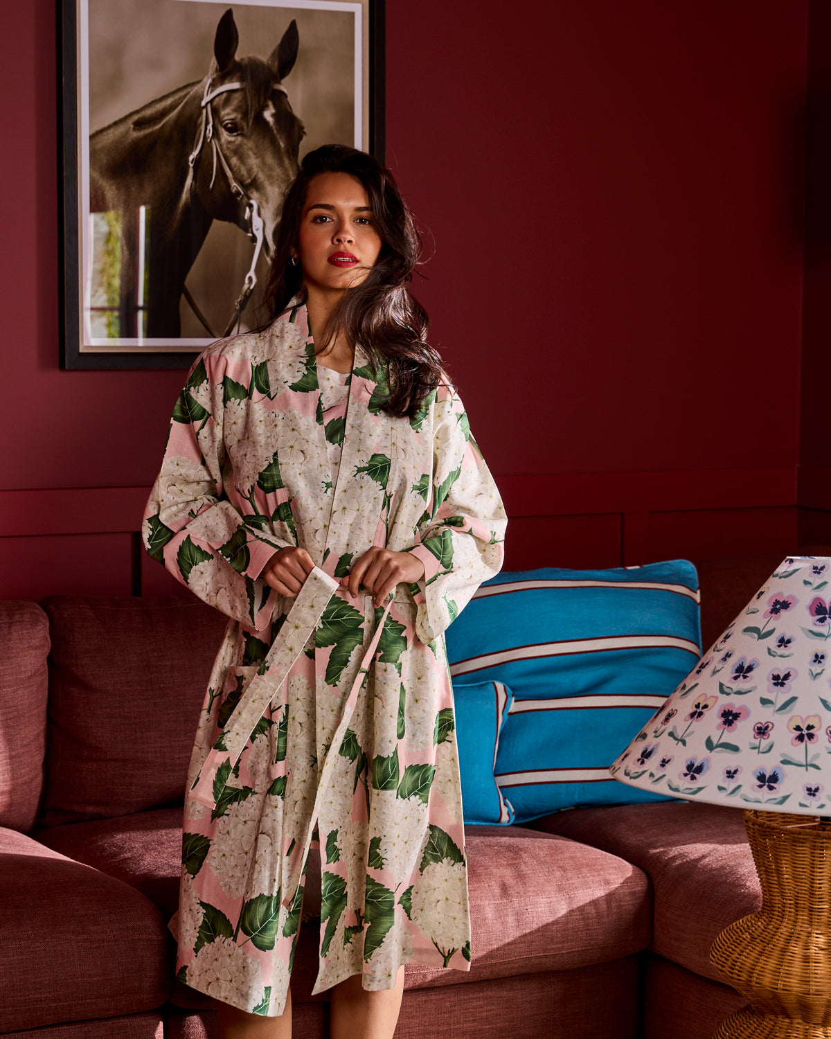 Hydrangea Pink Linen Robe