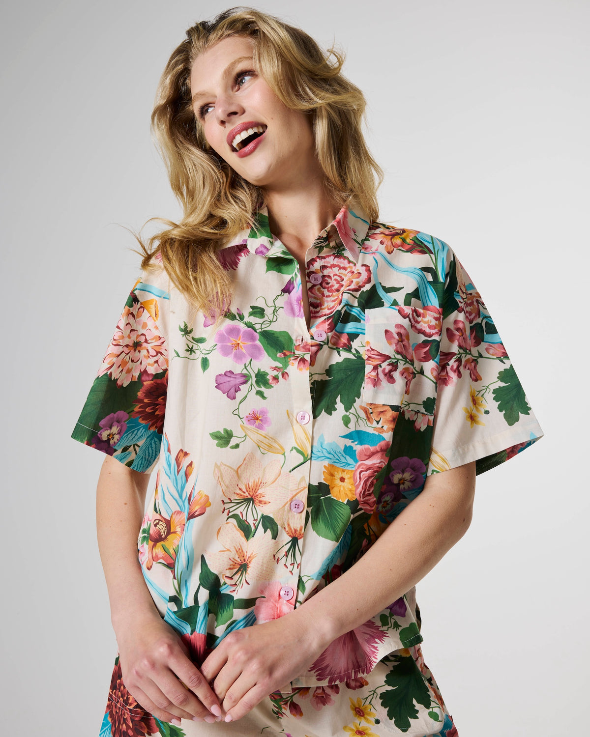 Belle Floral Cotton Short Sleeve Shirt & Short Pj Set