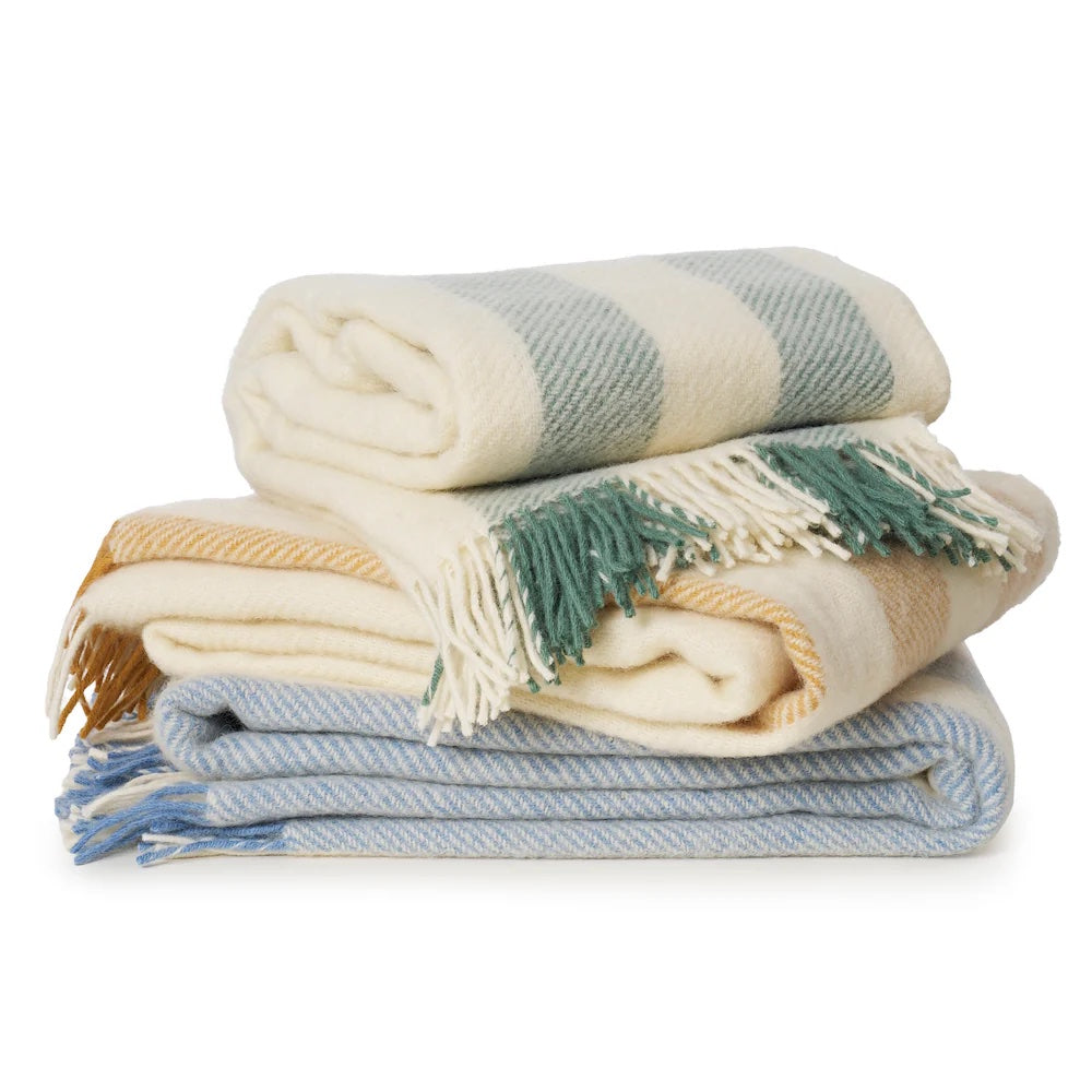 Gotland Vertical Stripe Wool Throw / Heavenly Blue